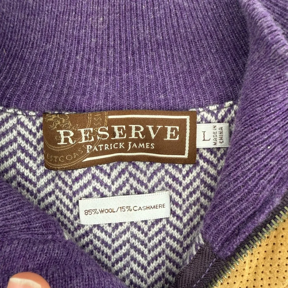 Reserve Patrick James Sweater Mens L Purple NWOT Wool Cashmere Quarter Zip Trim